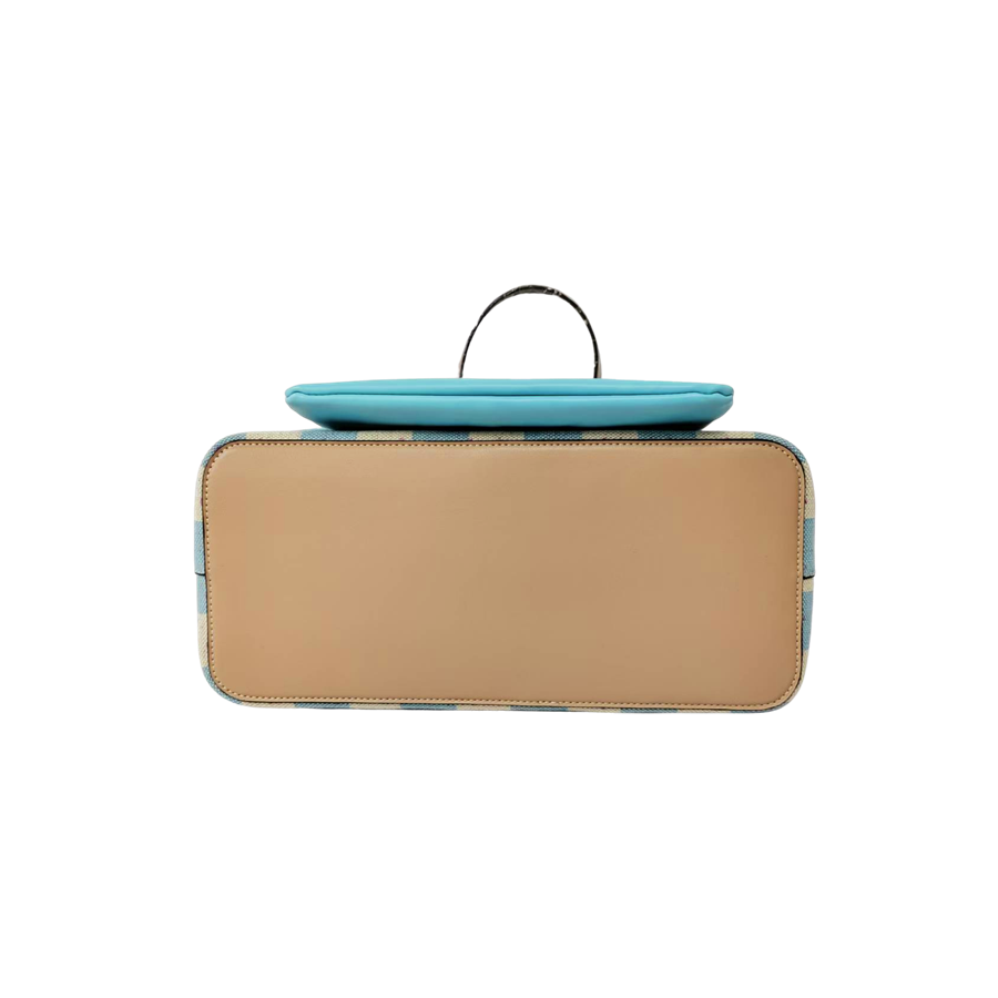 Stripe canvas ladies tote with trim PU and detachable pouch bag