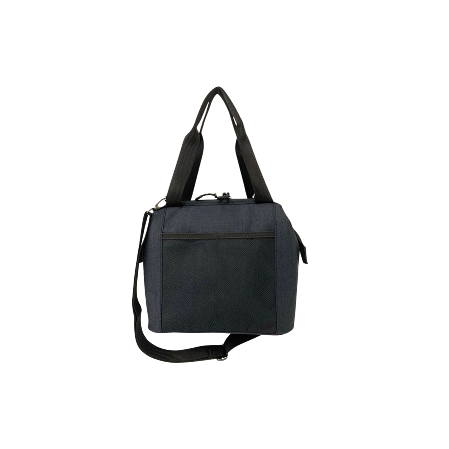 Blue ladies cooler bag with black mesh pocket and double zip puller closure
