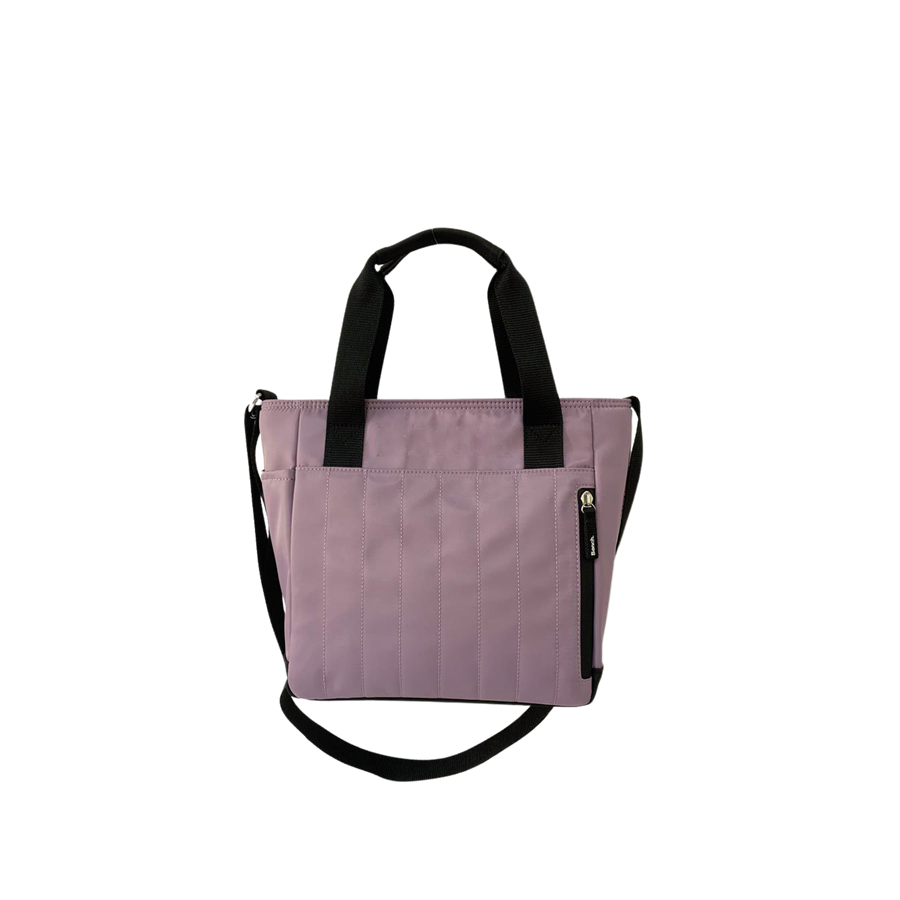 Black ladies cooler bag with decorative stitching on the front and side pockets