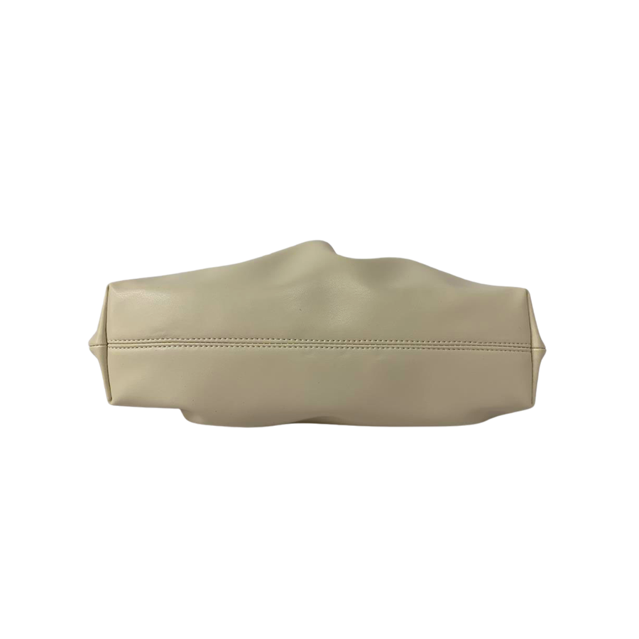 Beige ladies clutch bag with pleats and framed closure