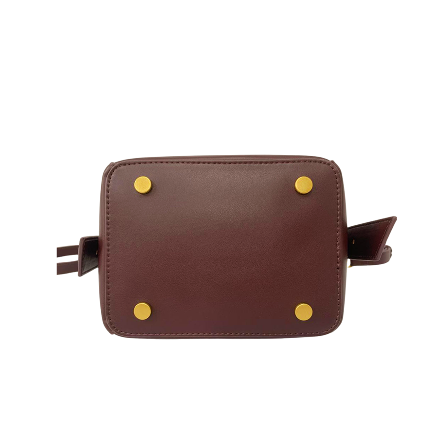 Burgundy ladies bucket bag with adjustable handle and inner pouch bag