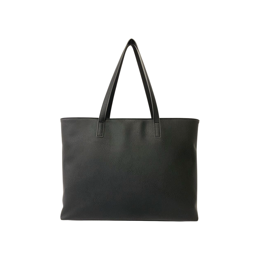 Black pebble PU ladies tote bag with front open pocket and contrast edge painting
