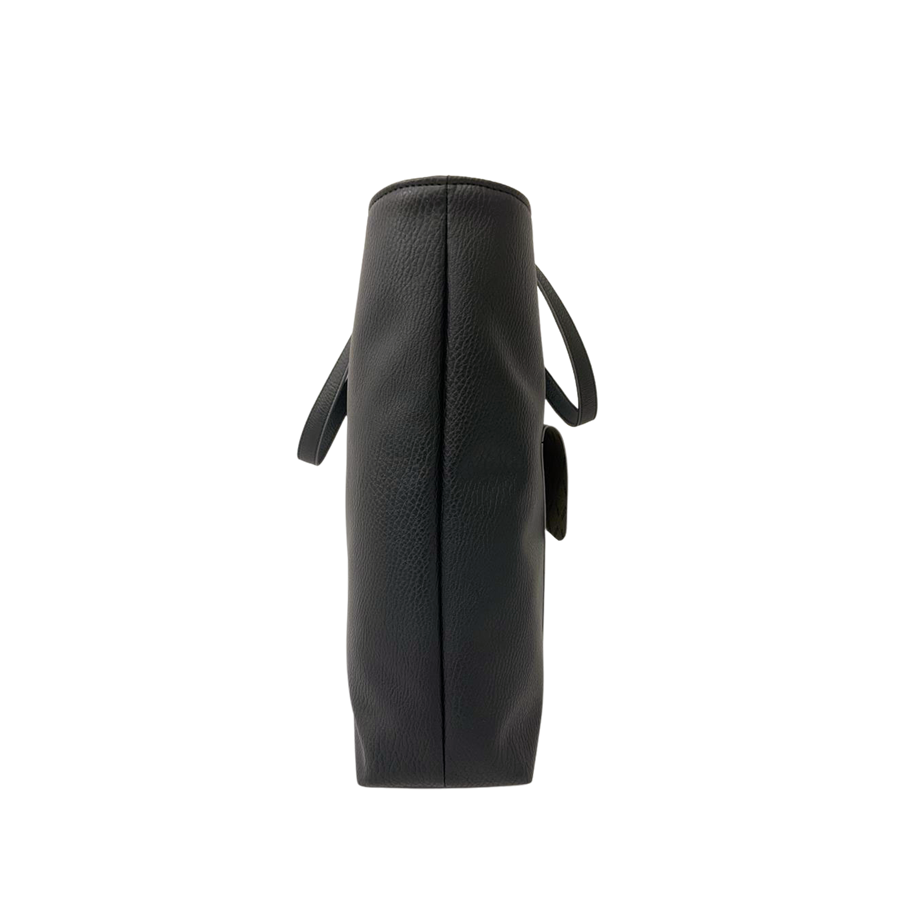 Black pebble PU ladies tote bag with front open pocket and contrast edge painting