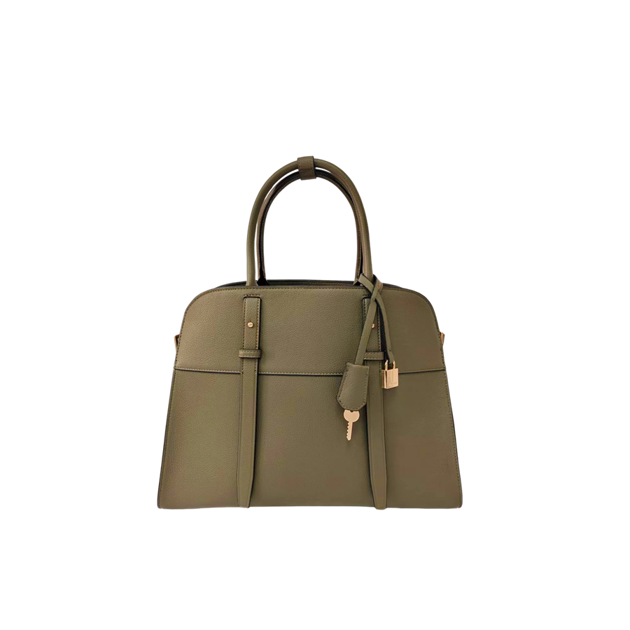 Camel ladies tote bag with contrast edge painting and detachable hangtag