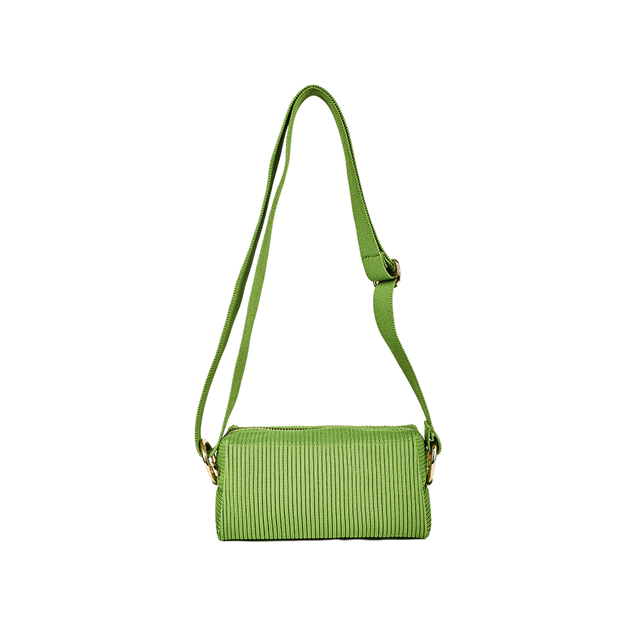 Green knit ladies crossbody bag with zipper closure