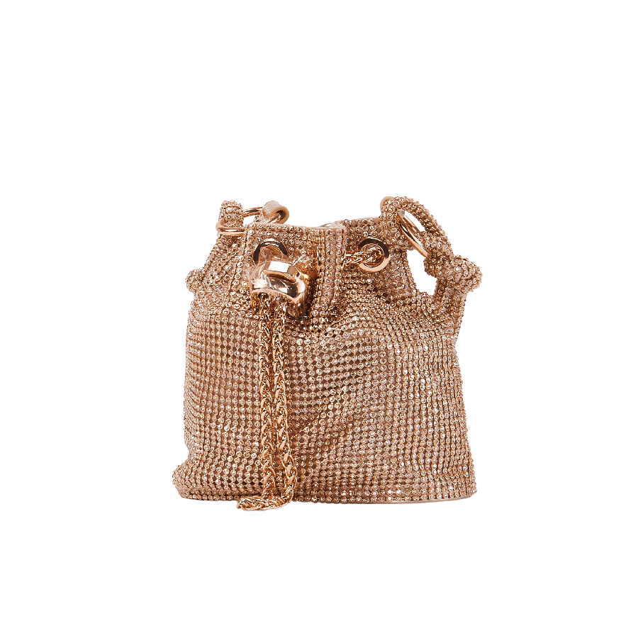 Gold rhineston ladies crossbody bag with chain and metal stopper