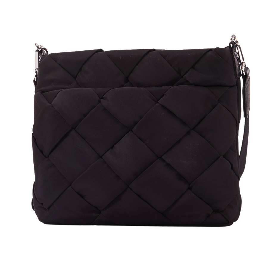 Black weave crossbody bag with front open pocket