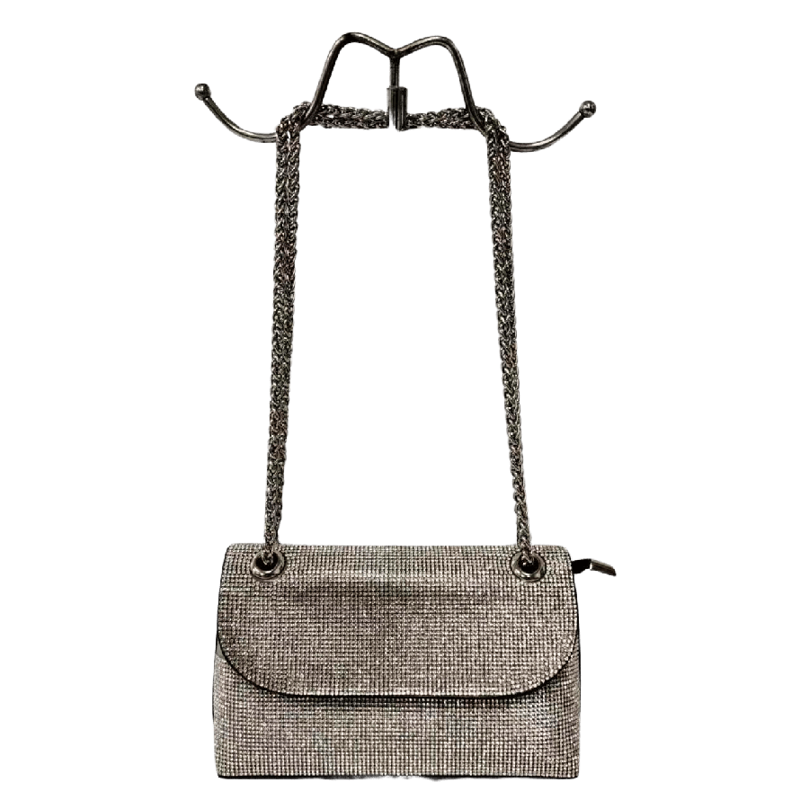 Silver rhineston ladies crossbody bag with magnetic snap closure