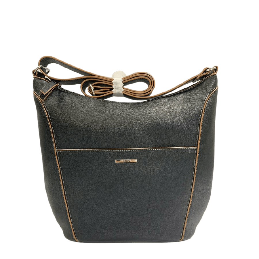 Black pebble PU ladies hobo bag with front open pocket and contrast edge painting&stitching