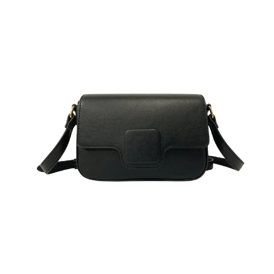 Black crossbody bag with PU square plate on the flap