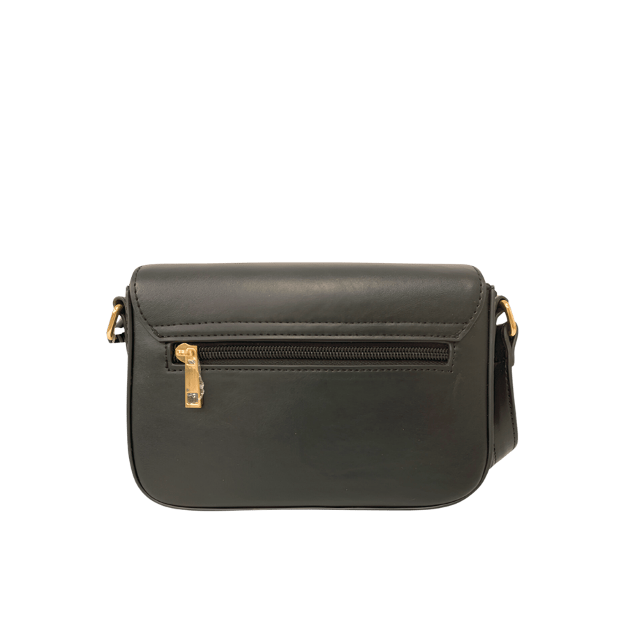 Black crossbody bag with PU square plate on the flap