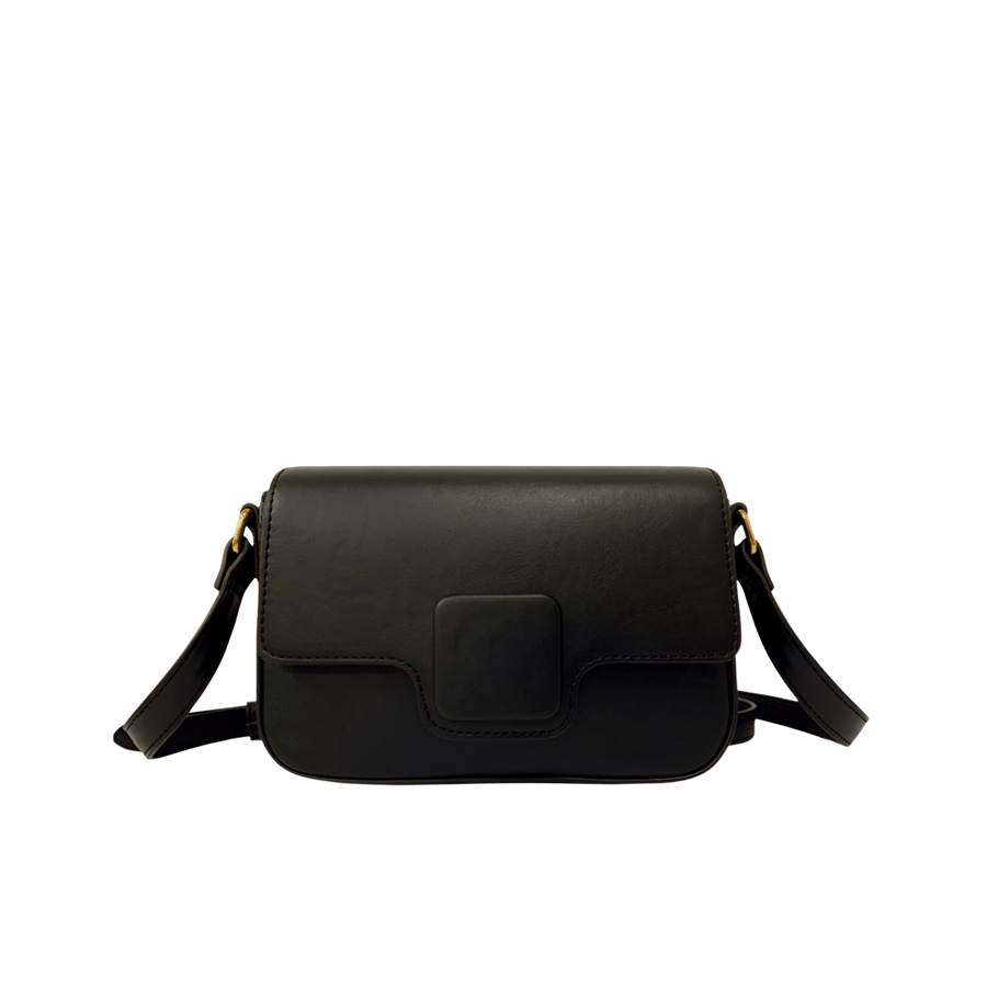Black crossbody bag with PU square plate on the flap