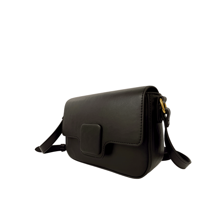 Black crossbody bag with PU square plate on the flap