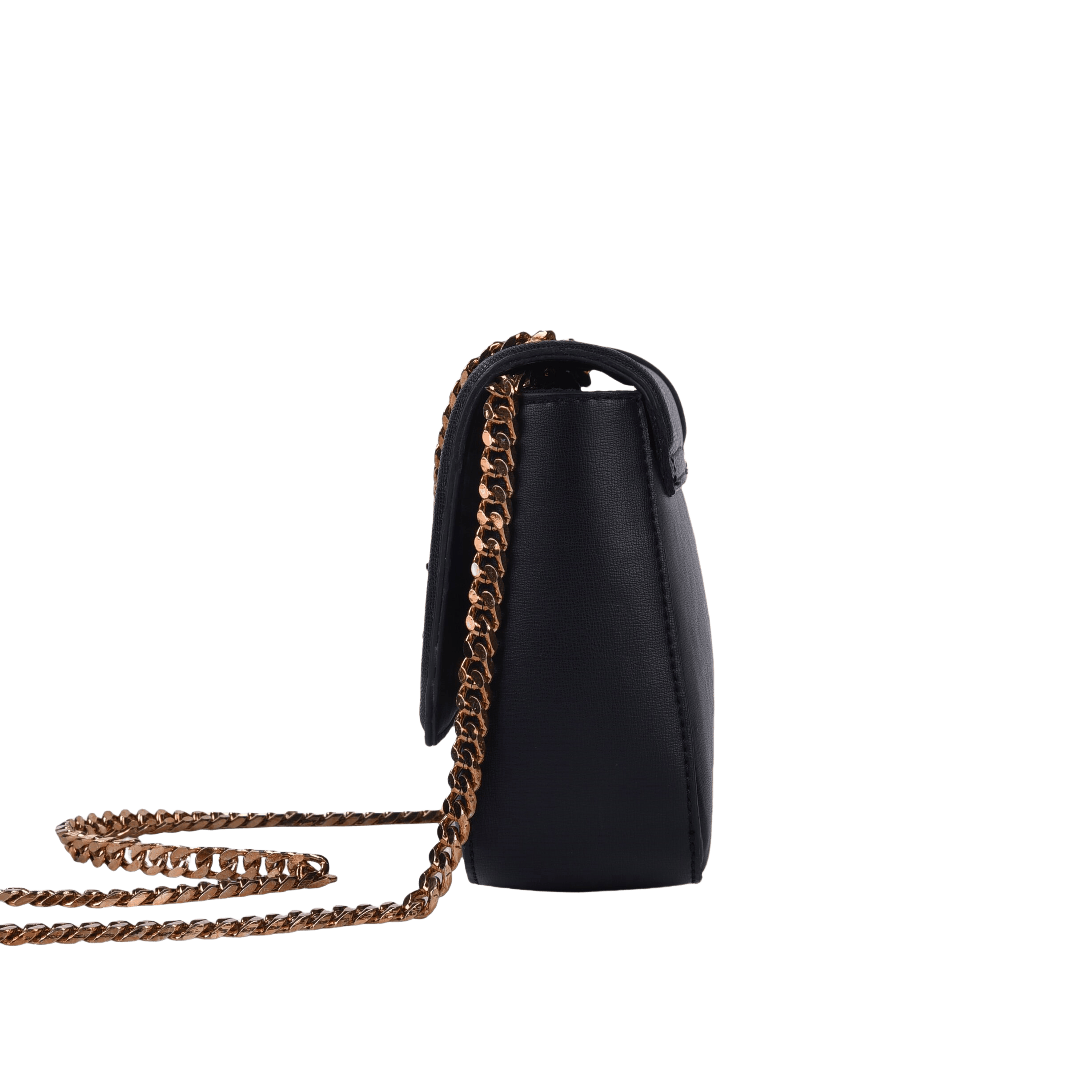 Black ladies crossbody bag with decorative hardware and chain shoulder strap