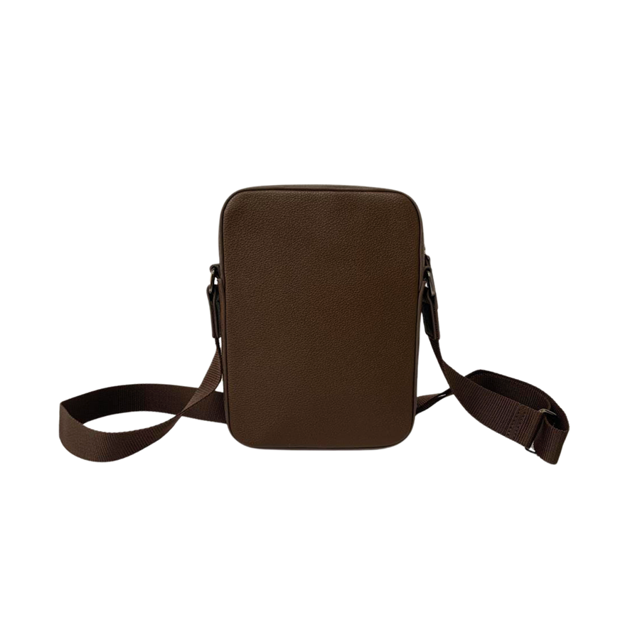 Black men's crossbody bag with front zip pocket and top zip closure