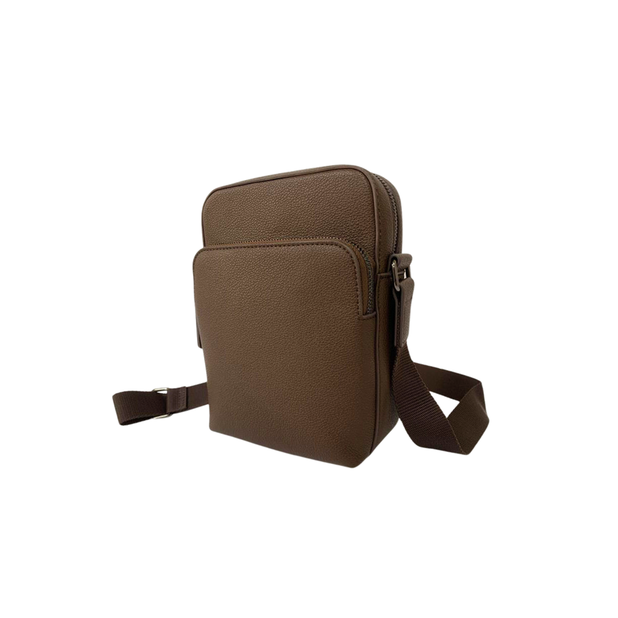 Black men's crossbody bag with front zip pocket and top zip closure