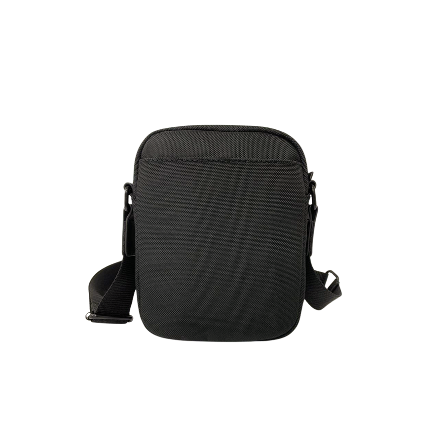 Black men's crossbody bag with front zip pocket and back open pocket