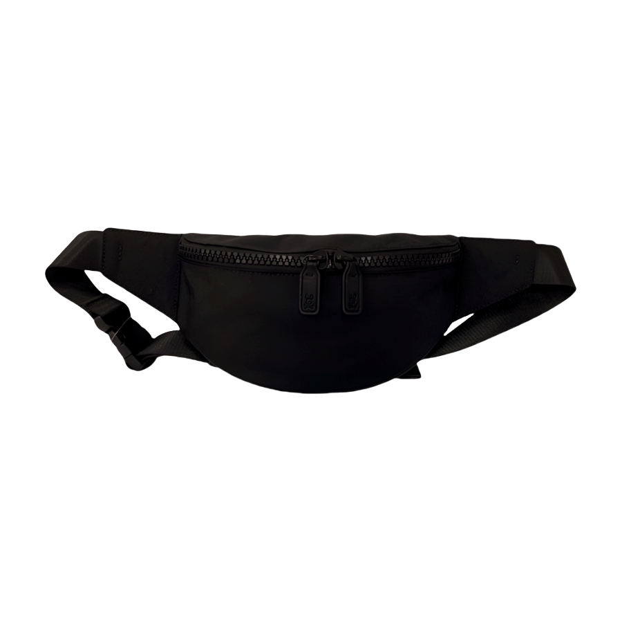 Black belt bag with plastich buckle and double zipper puller closure