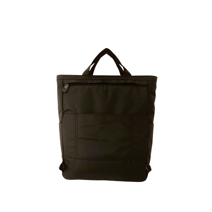 Black travelling backpack with front zip pocket