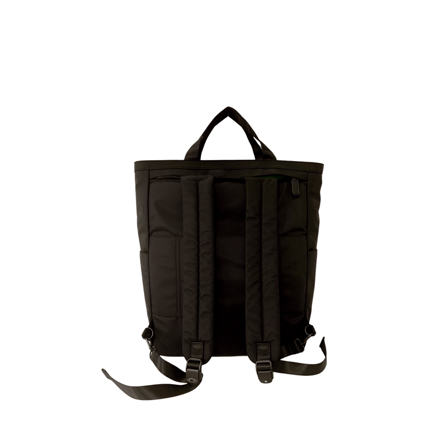 Black travelling backpack with front zip pocket