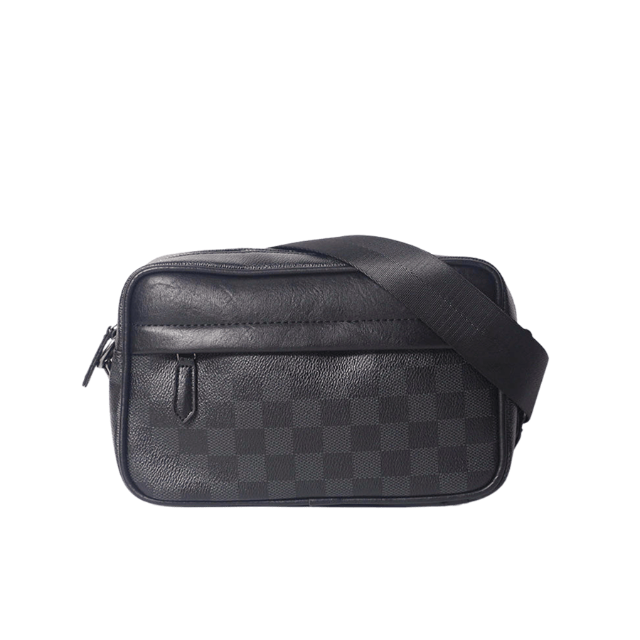Black gents crossbody bag with front zip pocket and check prints