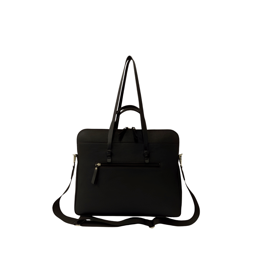 Black briefcase with double handle and front zip pocket