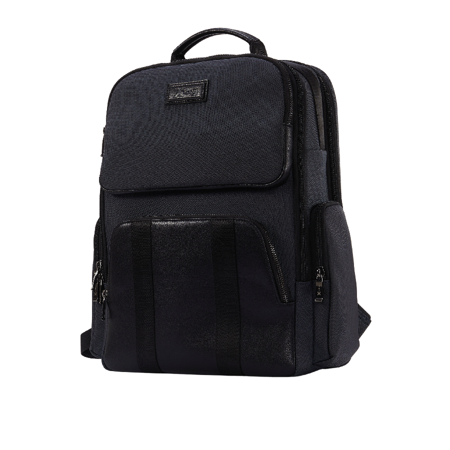 Black men's backpack with front and side pockets