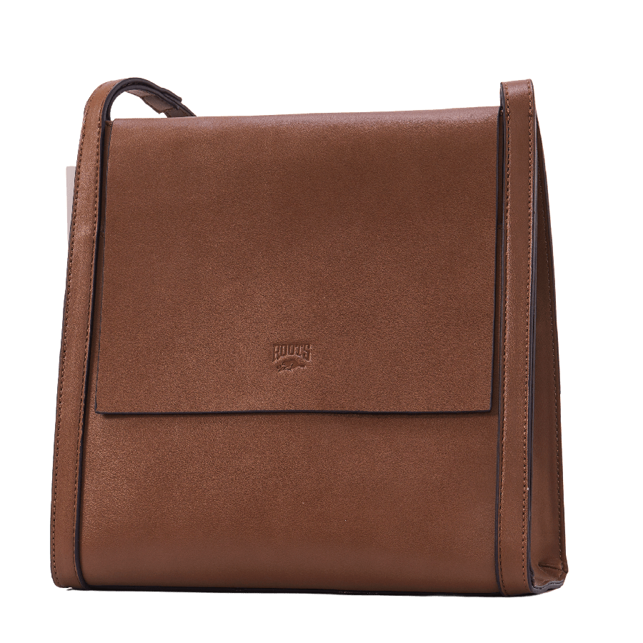 Camel men's crossbody bag with magnetic snap closure and contrast edge painting
