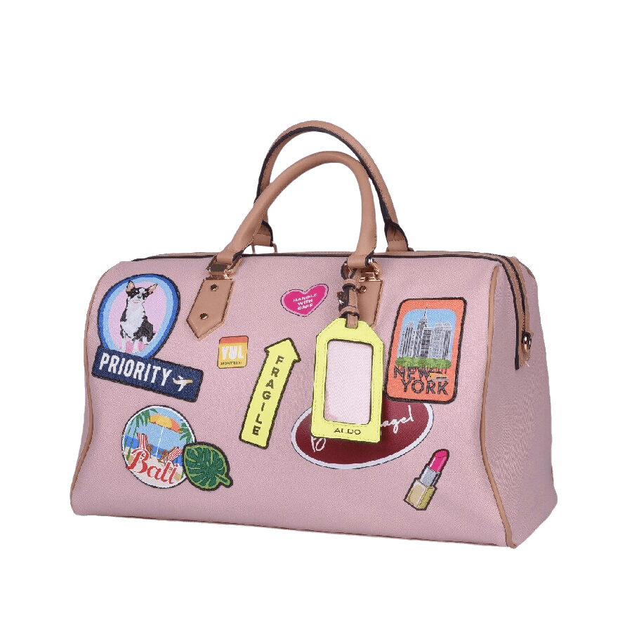 Pet bag with patches and PU hangtag