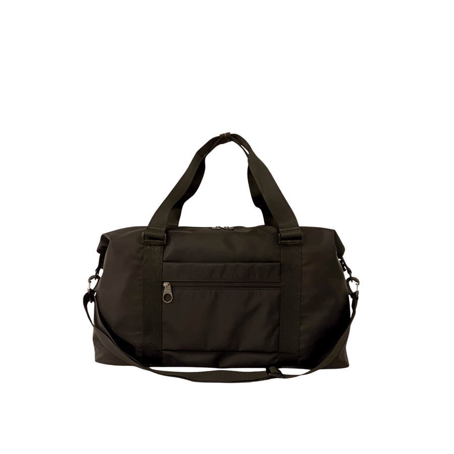 Khaki big duffel travelling bag with front zip pocket and back zip pocket to attach the luggage