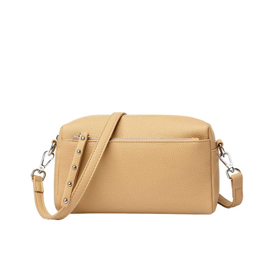 Black ladies crossbody bag with adjustable strap and top zip closure